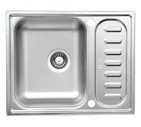 Respekta Lavello Riverside in acciaio inox/Lavello da incasso 1 vasca in 61,5 x 50 cm/Lavello in acciaio inox con scolapiatti Adatto per mobili base da 50 cm di larghezza