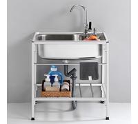 Lavello a vasca singola in acciaio inox con supporto, autoportante, per ristorante, cucina, set con cestello di scarico e rubinetto caldo e freddo, per lavanderia, cortile, garage all'aperto