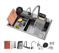 Lavello A Vasca Singola, Lavello Da Cucina Con Display Della Temperatura A LED, Lavello A Cascata Raindance, Drenaggio Con Manopola, Sciacquatrice Per Vetro, Con Filtro Di Scarico E Accessori (S : 75