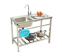 Lavello acciaio inox 1 vasca,lavello da cucina indipendente con gambe,lavandino da giardino da esterno,Con banco da lavoro,scolapiatti,tubo di scarico,staffa,Adatto per cucina,giardino ( Color : Singl