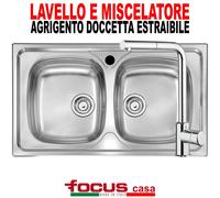 Lavello acciaio Made in Italy Monica cm 86x50 2 vasche