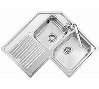 Lavello ad angolo acciaio inox satinato PLADOS VINTAGE 8320 due vasche più scolapiatti (Scolapiatti a SX)