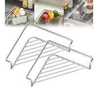 Lavello ad angolo in acciaio inossidabile con stendibiancheria triangolare | Organizer da cucina ad angolo for piatti, tazze, utensili, frutta e spugne(2pcs)