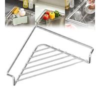 Lavello ad angolo in acciaio inossidabile con stendibiancheria triangolare | Organizer da cucina ad angolo for piatti, tazze, utensili, frutta e spugne(1pcs)