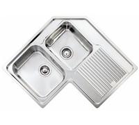 Lavello angolare Cm da incasso, 83x83 cm, 2 vasche destra e gocciolatoio laterale.