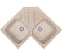 Lavello angolare cucina Provenza avena 83 x 83 cm 2 vasche e gocciolatoio Made in Italy