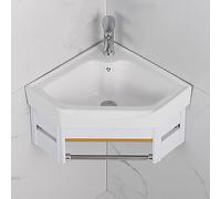 Lavello angolare da parete con barra per asciugamani, mini lavabo in ceramica con rubinetto e staffa, piccolo lavandino con troppopieno