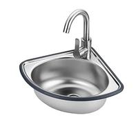 Lavello angolare da parete con gocciolatoio e rubinetto, salvaspazio, per bagno, garage, lavanderia, ristorante e cucina