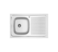 Lavello Appoggio Inox cm 80X50, 1 Vasca a SX, Completo di Sifone e Piletta