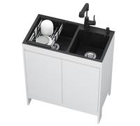 Lavello autoportante con armadio doppio lavabo lavello da cucina estraibile rubinetto e kit tubo flessibile per lavanderia, garage, bagno, negozio, fattoria, e versatile