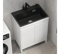 Lavello autoportante con mobiletto per lavanderia, cucina, bagno e cantina, facile da installare, per esterni, elegante soluzione di archiviazione nera (65 cm)