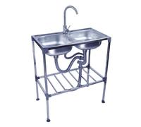 Lavello Autoportante da Cucina in Acciaio Inox,Lavandino da Esterno Industriale Lavello da ristorante commerciale a Doppia Vasca Mobile, per officina fattoria giardino