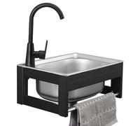 Lavello autoportante in acciaio inossidabile 304, lavelli da cucina a parete, bar con rubinetto e tubo, lavabo a mano a vasca singola, per lavanderia, ripostiglio, garage, cantina (38 x 32 cm)
