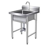 Lavello Autoportante in Acciaio Inox 1 Vasca, Lavandino Industriale con Rubinetto, Lavandino da Esterno, Lavello Professionale per Cucina, Garage, Lavanderia, Ristorante, 50x50x80cm