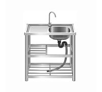 Lavello autoportante in acciaio inox con rubinetti caldi e freddi, ideale per hotel, ristoranti e uso industriale