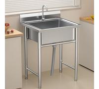 Lavello autoportante in acciaio inox con scolapiatti e rubinetto, design multiuso durevole per cucina o lavanderia