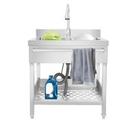 Lavello autoportante in acciaio inox nero con rubinetto estraibile, set completo in robusto acciaio inox 201, con tubo di scarico e supporti 50 x 35 x 19 cm (argento)