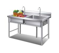 Lavello Commerciale A Doppia Vasca In Acciaio Inox con Rubinetto E Scolapiatti da Cucina per Ristoranti Lavabo per Catering All'aperto per Garage, Cortile, Lavanderia
