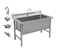 Lavello commerciale in acciaio con rubinetto - Lavello singolo per lavanderia, 99,8 x 59,9 x 79,8 cm, profondità 39,9 cm, ideale per lavaggio e pulizia