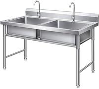 Lavello Commerciale, Lavello Lavello in Acciaio Inox con Staffa Vasca da Giardino per Lavanderia Lavello Slop Lavello A Doppia Vasca Stding Gratuito Lavello Multiuso, 1mm, Large