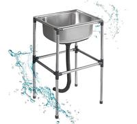 Lavello Commerciale Mobile in Acciaio Inossidabile, Autoportante a Vasca Singola, Lavandino da Esterno No con Rubinetto per Bar Ristorante Lavanderia Hotel e Casa (42x37x75cm)