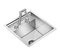 Lavello compatto in acciaio inox nascosto con coperchio, rubinetto pieghevole, mini bar, salvaspazio, sifone di scarico per camper, appartamento, cucina (39 x 43 x 23 cm, argento)