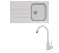 Lavello composito cucina PLADOS modello PL0861 una vasca + miscelatore monocomando Zeus BIANCO 98