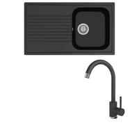 Lavello composito cucina PLADOS modello PL0861 una vasca + miscelatore monocomando Zeus NERO MATT