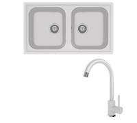 Lavello composito cucina PLADOS modello PL0862 due vasche + miscelatore monocomando Zeus BIANCO 98