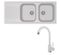 Lavello composito cucina PLADOS modello PL1162 due vasche + miscelatore monocomando Zeus BIANCO 98