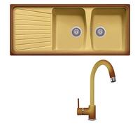 Lavello composito due vasche Plados SP1162 + miscelatore PETRAMIX (Terra di Francia)