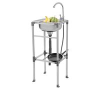 Lavello Cucin in Acciaio Inox 42×37×83 cm, Autoportante Lavello Esterno con Rubinetto Freddo, Design Antispruzzo, Portata 60 kg, Stazione Lavanderia per Cucine Esterne, Garage, Lavanderie