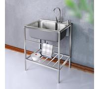 Lavello Cucin in Acciaio Inox Autoportante Lavello da cucina commerciale del ristorante, con rubinetto e gocciolatoio, Stazione di lavanderia esterna per il lavaggio, per lavanderia/cortile/garage (S