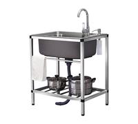 Lavello Cucin in Acciaio Inox Autoportante,Lavello in Acciaio Inox Autoportante con Banco da Lavoro Lavello da Pranzo Mobile Commerciale per Interni Esterni Spessore (Size : 68 * 44cm)