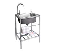 Lavello Cucin in Acciaio Inox Autoportante,Lavello in Acciaio Inox Autoportante con Banco da Lavoro Lavello da Pranzo Mobile Commerciale per Interni Esterni Spessore(48 * 35cm)