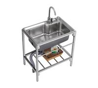 Lavello Cucin in Acciaio Inox Autoportante,Lavello in Acciaio Inox Autoportante con Banco da Lavoro Lavello da Pranzo Mobile Commerciale per Interni Esterni Spessore(68 * 44cm)