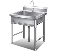 Lavello Cucin in Acciaio Inox Lavello in Acciaio Inox Autoportante Esterno a Libera Installazione con Rubinetto per Cucine Esterne Garage Lavanderie 50cm