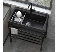Lavello Cucina 1 Vasca 68cmx45cmx85cm Lavandino da Esterno con Supporto Lavabo in Acciaio Inox con Rubinetto Lavandino Commerciale per Garage,Ristorante,Lavatoio Lavanderia Giardino