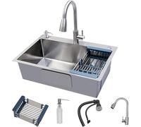 Lavello Cucina 1 Vasca Acciaio Inox con Rubinetto Cucina Doccetta Estraibile, Grande Lavandino Cucina multifunzione con Gocciolatoio,Lavello Cucinain Acciaio Inox con Dispenser sapone, Scolapiatti,