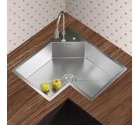 Lavello Cucina 1 Vasca Angolare con Rubinetto, Lavandino Cucina Bar in Acciaio Inox, for Casa, Interni Ed Esterni, Hotel, Bar e Ristoranti