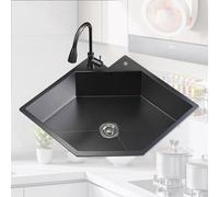 Lavello Cucina 1 Vasca Angolare for Postazione di Lavoro, Lavandino da Bar in Acciaio Inox con Rubinetto Girevole a 360°, for Garage, Cantine, Terrazze e Bar