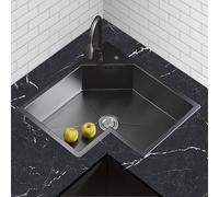 Lavello Cucina 1 Vasca Angolare Moderno, Profondo 210 mm Lavandino Cucina Bar con Doccetta Estraibile, for Lavastoviglie e Lavaggio Verdure