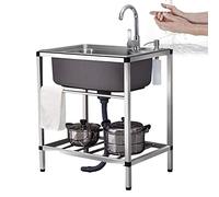 Lavello Cucina 1 Vasca,Lavandino da Esterno in 304 Acciaio Inox,Lavelli Commerciale Autoportante Professionale con Rubinetto,Lavatoio da Giardino Campeggio,per Ristorante Esterno Interno (Color : sin