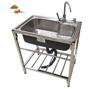 Lavello Cucina 1 Vasca,Lavatoio in Acciaio Inox 304,Lavandino Commerciale Professionale con Rubinetto,Staffa,Lavabo da Esterno a Libera Installazione,per Lavanderia Cortile Garage (Size : 70x46x75cm/