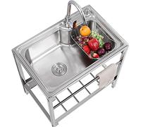 Lavello Cucina 1 Vasca,Lavatoio in Acciaio Inox 304,Lavandino Commerciale Professionale con Rubinetto,Staffa,Lavabo da Esterno a Libera Installazione,per Lavanderia Cortile Garage (Size : 69x46x75cm