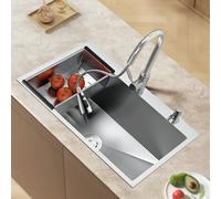 Lavello Cucina 1 Vasca Lavello da cucina in acciaio inox 80 x 50 x22cm Lavello Cucina Multifunzionale in Stile Contemporaneo con una resistenza ai graffi e un'integrità