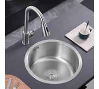 Lavello Cucina 1 Vasca Rotondo Argento con Rubinetto, Mini Lavandino Cucina for Casa, Bar, Ristorante, Hotel, Bagno, Lavanderia
