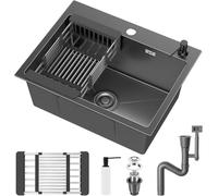 Lavello Cucina 1 Vassoio 68 x 45 cm, Lavello in acciaio inox con filtro di scarico, Posare con fori per rubinetti