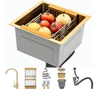 Lavello Cucina 38x38cm, Lavello da Cucina Oro Lavello In Acciaio Inox 201, Lavello Cucina con Scolapiatti e Sifone, Lavello da Cucina,1 Lavello Da Incasso Lavello
