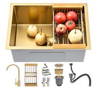 Lavello Cucina 60x40cm, Lavello da Cucina Oro,Lavello Acciaio Inox 201,Lavello Cucina con Scolapiatti e Sifone,Lavello da Cucina,1 Lavello Da Incasso Lavello Da Incasso